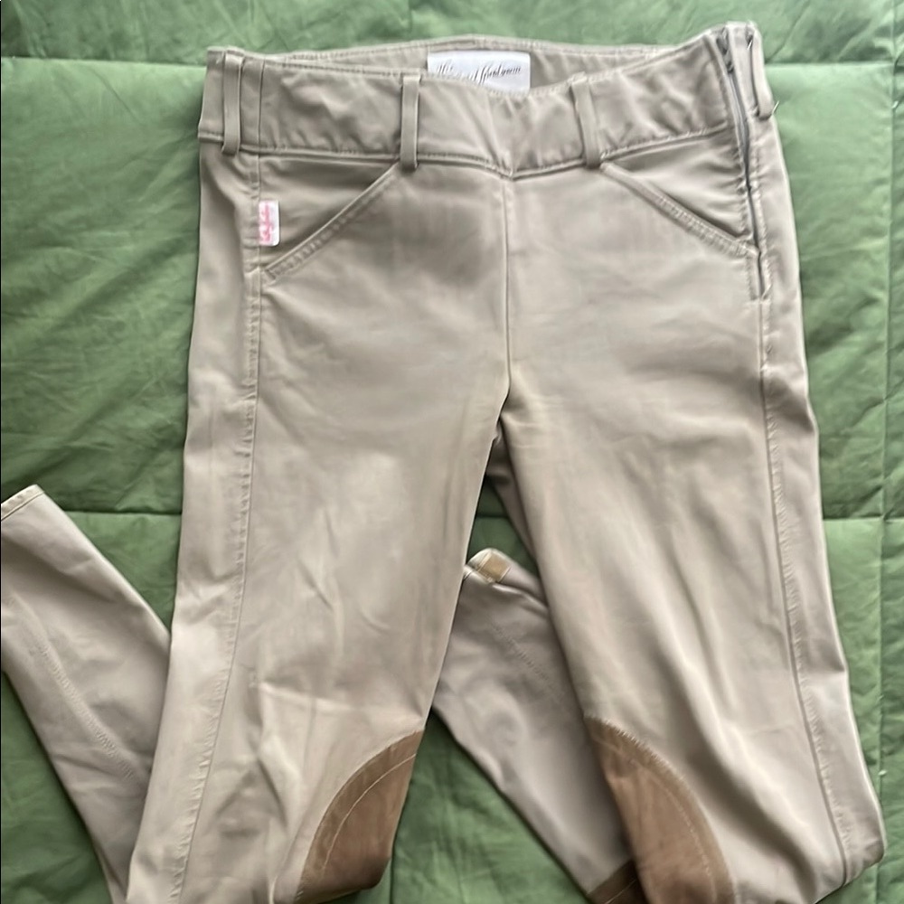 The Tailored Sportsman Tan Show Breeches Kids Size 14 side zip